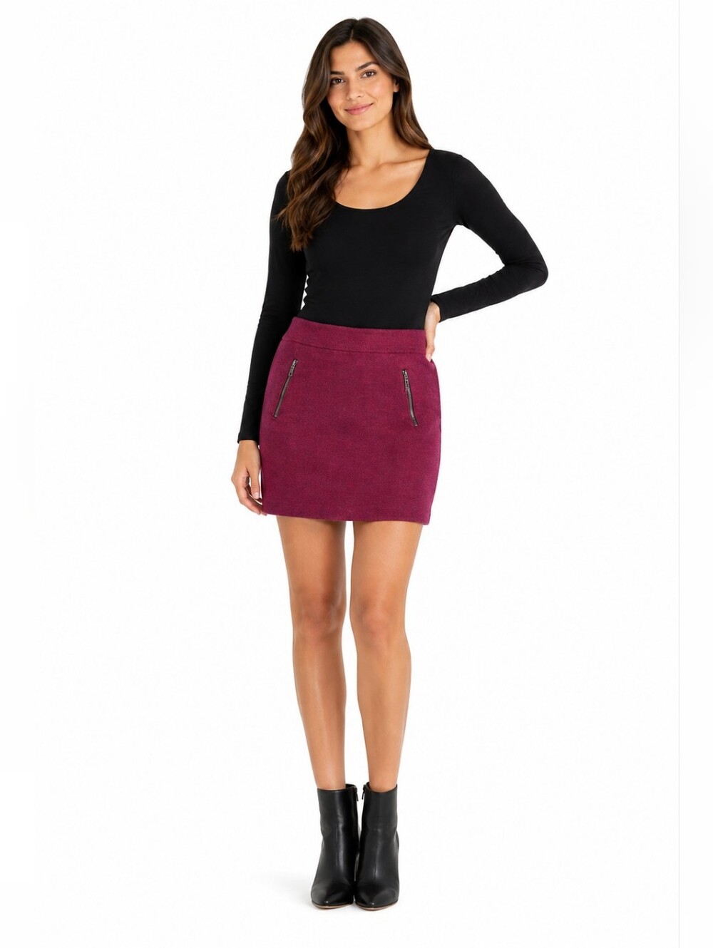 LOFT Burgundy Mini Pencil Skirt for Night Out ZIP Pockets Size 6